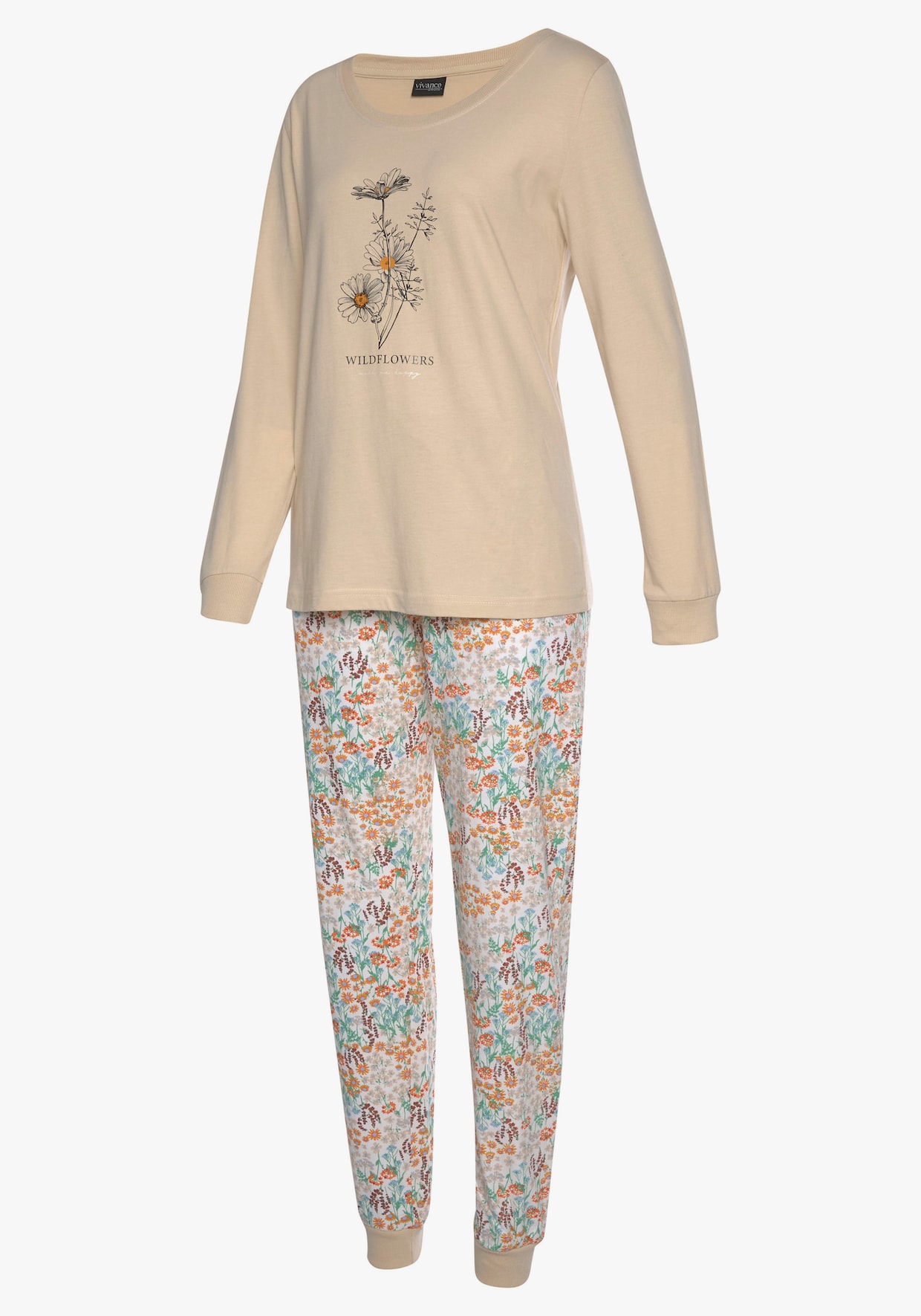 Vivance Dreams Pyjama - zand gebloemd, donkergrijs gebloemd
