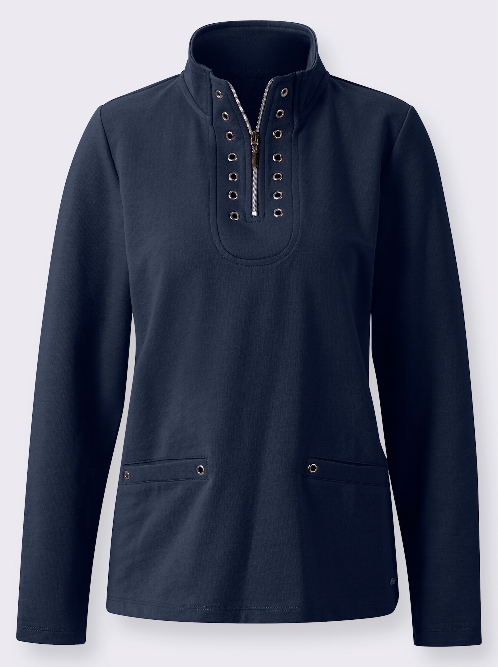Langarmshirt mit kurzem Reißverschluss - nachtblau