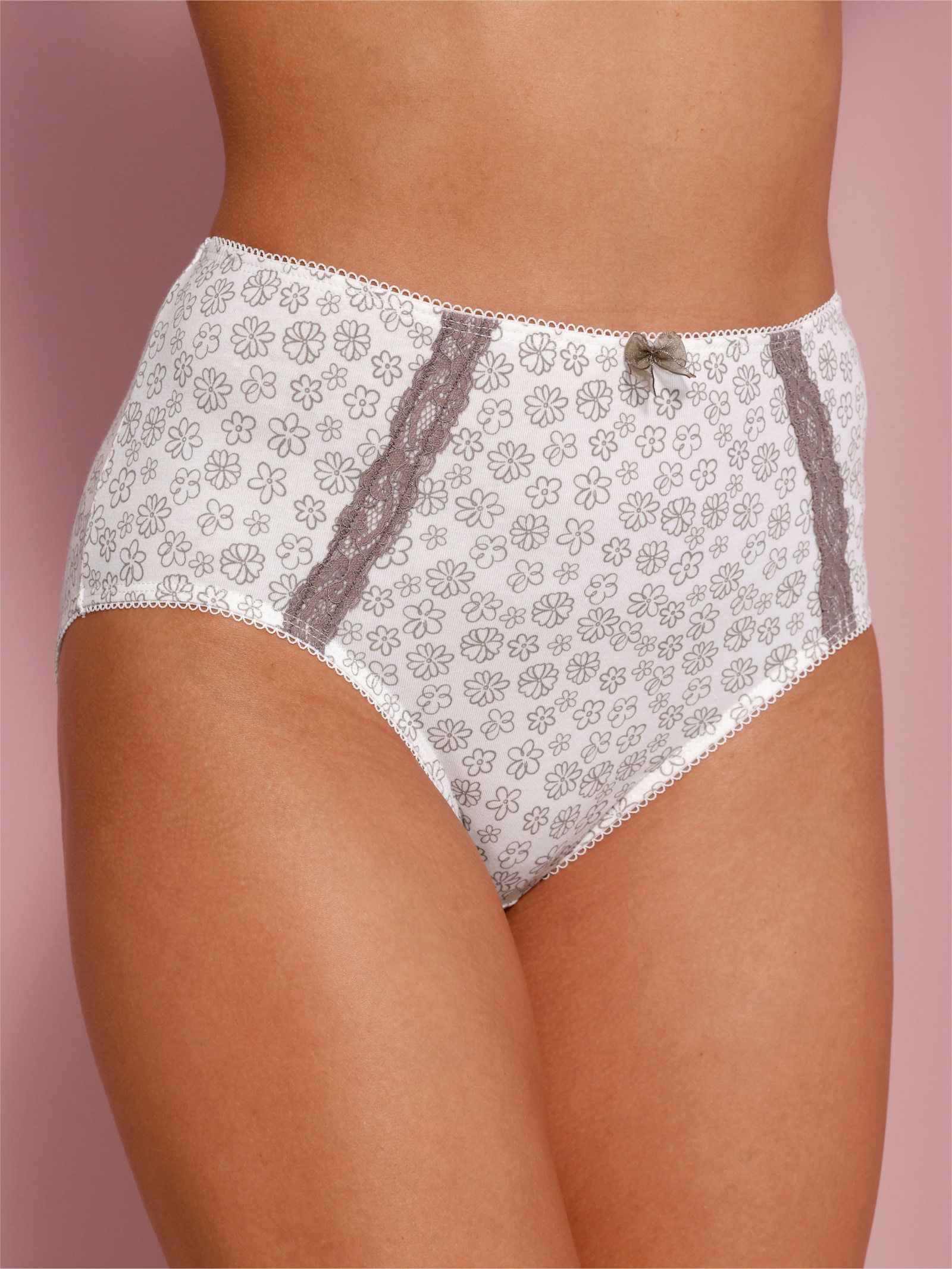 Hüftslip mit Satin-Zierschleife - ecru-taupe-bedruckt + ecru + taupe