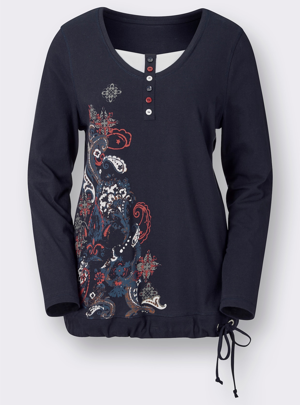 Shirt met ronde hals - marine/wit geprint