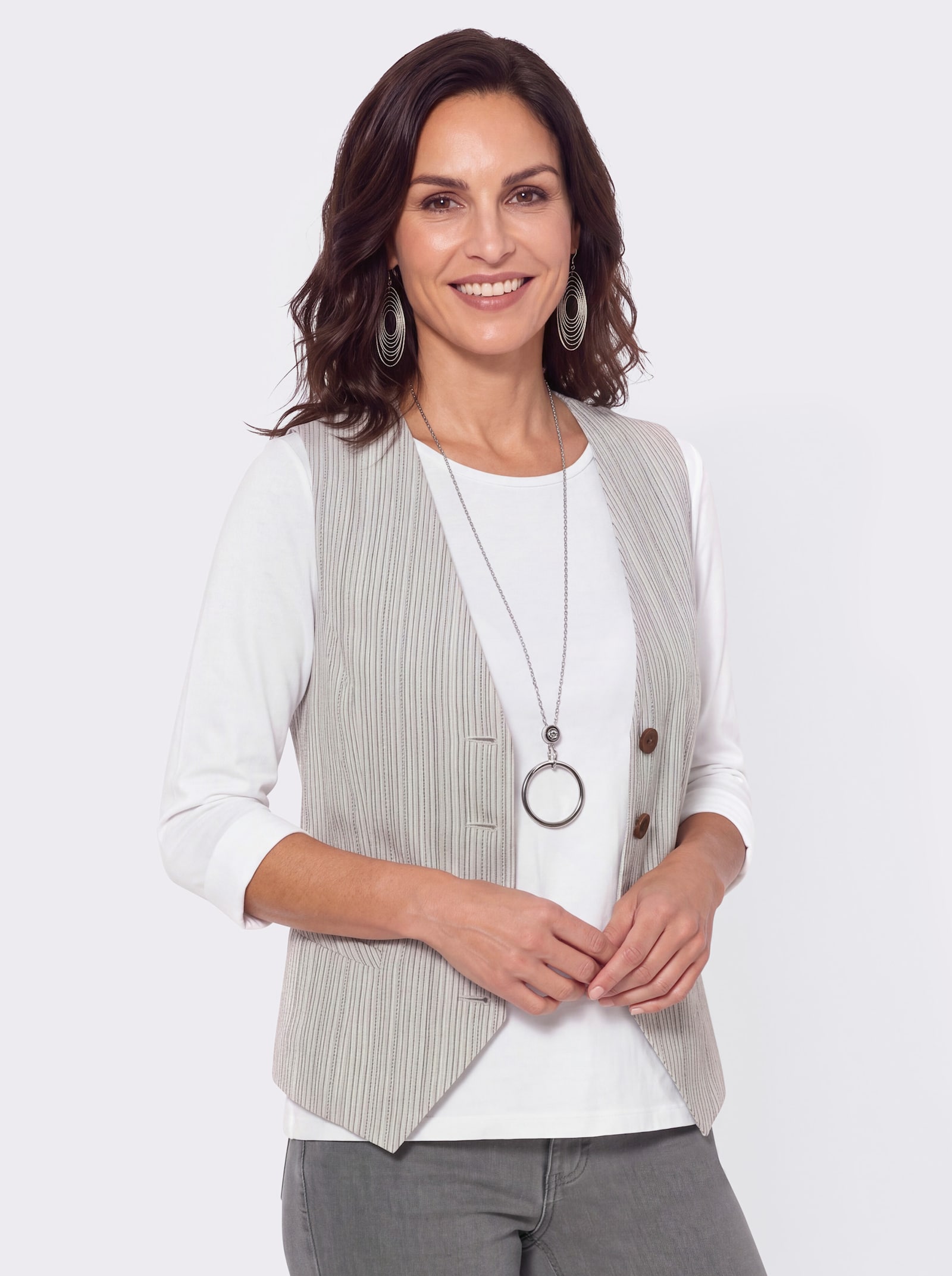 Weste mit Jacquard-Streifenmuster - champagner-grau-gestreift