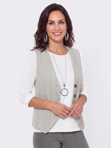 Weste mit Jacquard-Streifenmuster - champagner-grau-gestreift