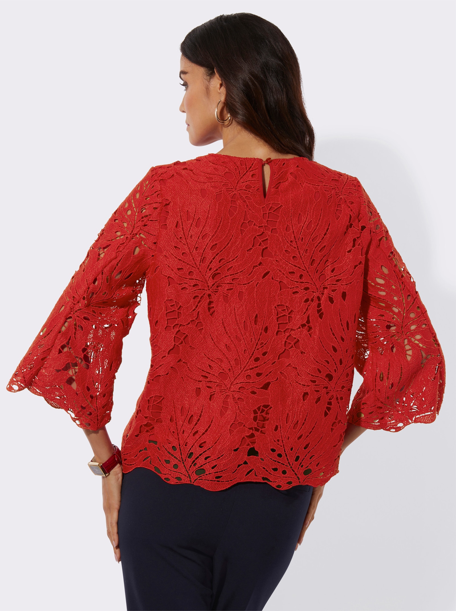 Spitzenbluse mit leicht ausgestellten Ärmeln - rot