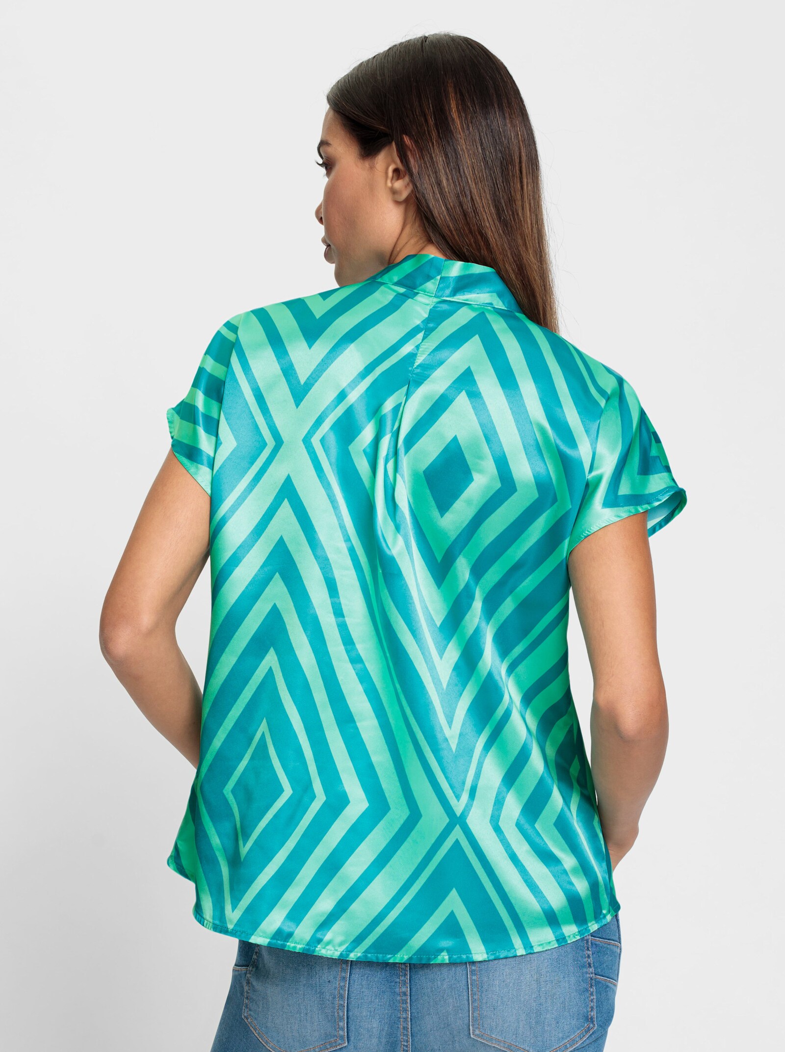 heine Druckbluse aus Satin - türkis-blaugrün-bedruckt