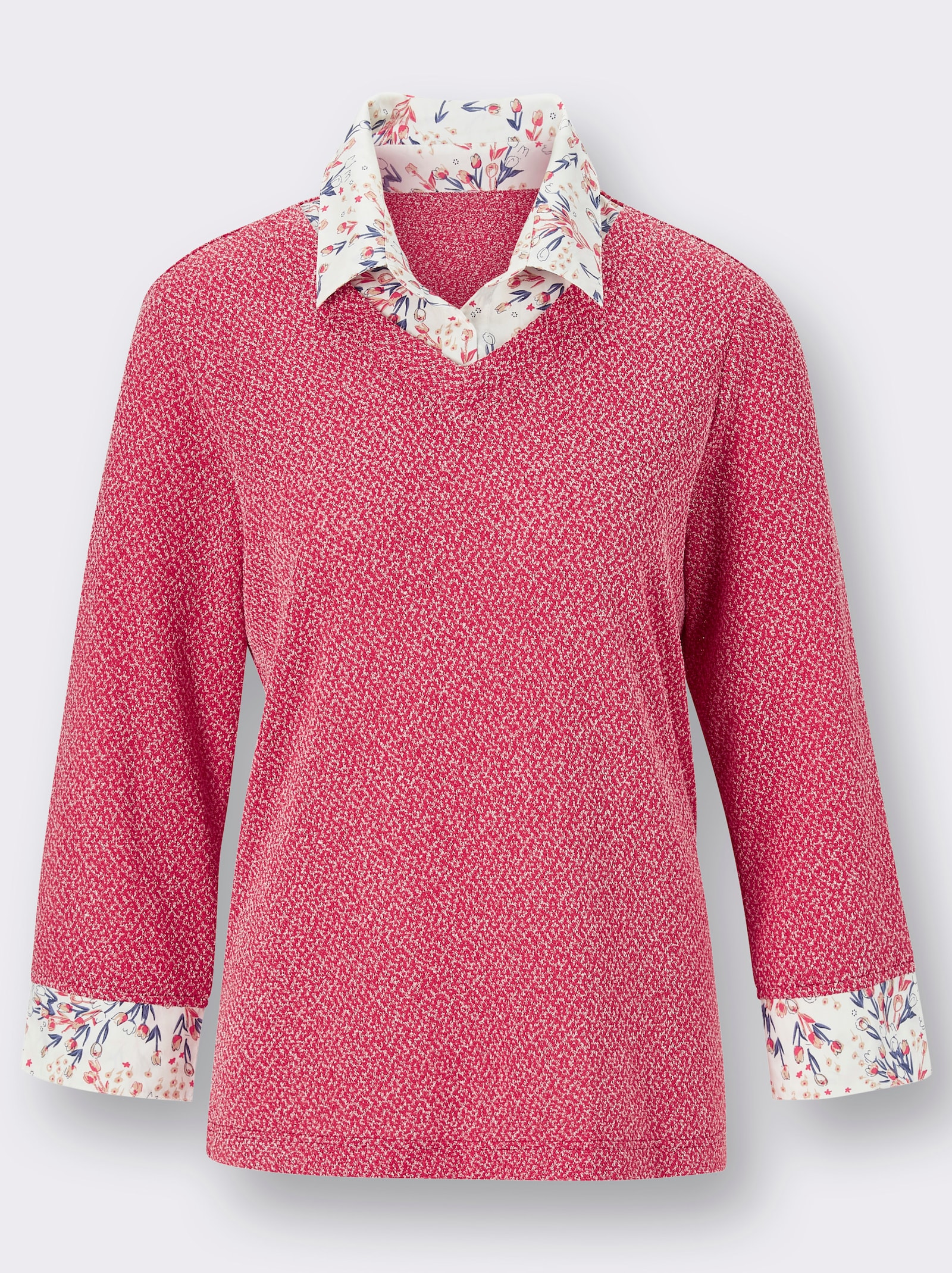 2-in-1-Shirt aus Bouclé, mit Blusenstoff - koralle-meliert