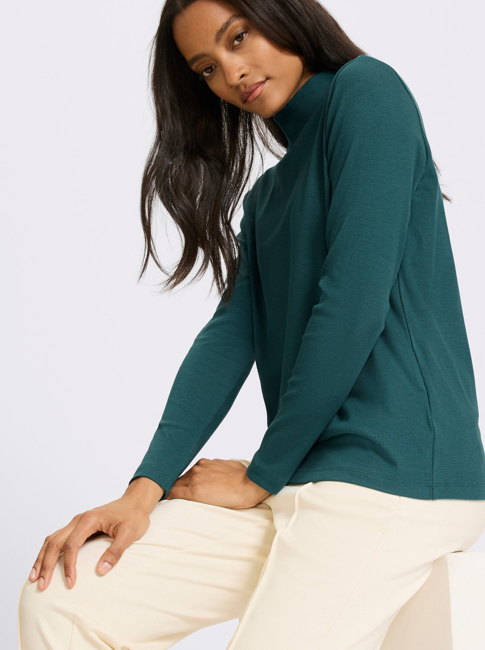 heine Stehkragenshirt in Feinripp-Qualität - petrol