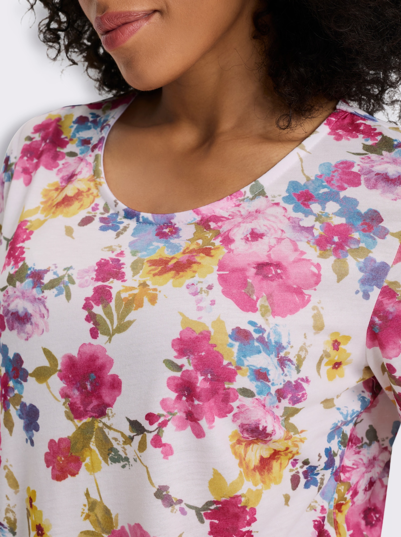 Shirt met ronde hals en bloemetjesprint rondom - wit/fuchsia geprint
