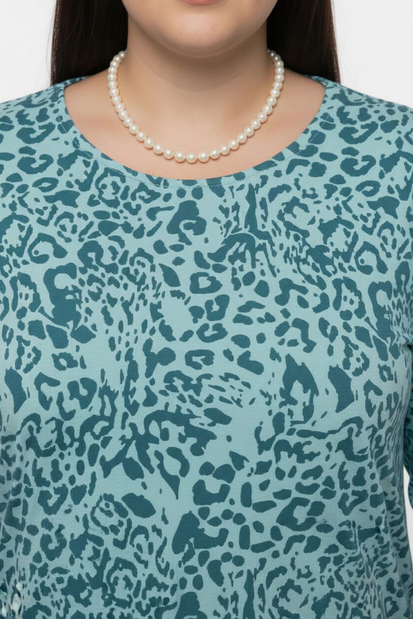 Longshirt mit Seitenschlitzen - aquamarin-bedruckt