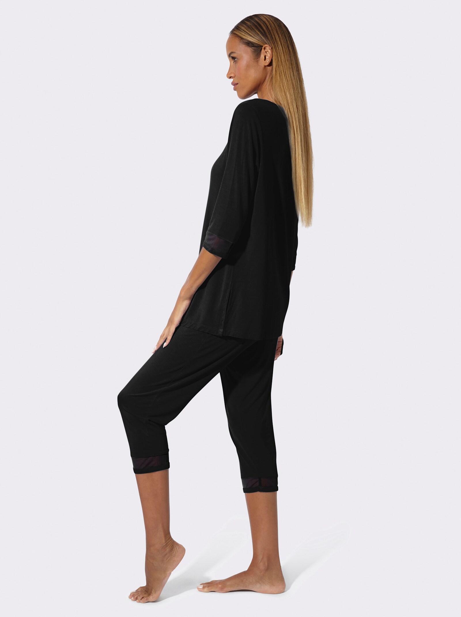 wäschepur Schlafanzug mit Mesh-Einsätzen - schwarz