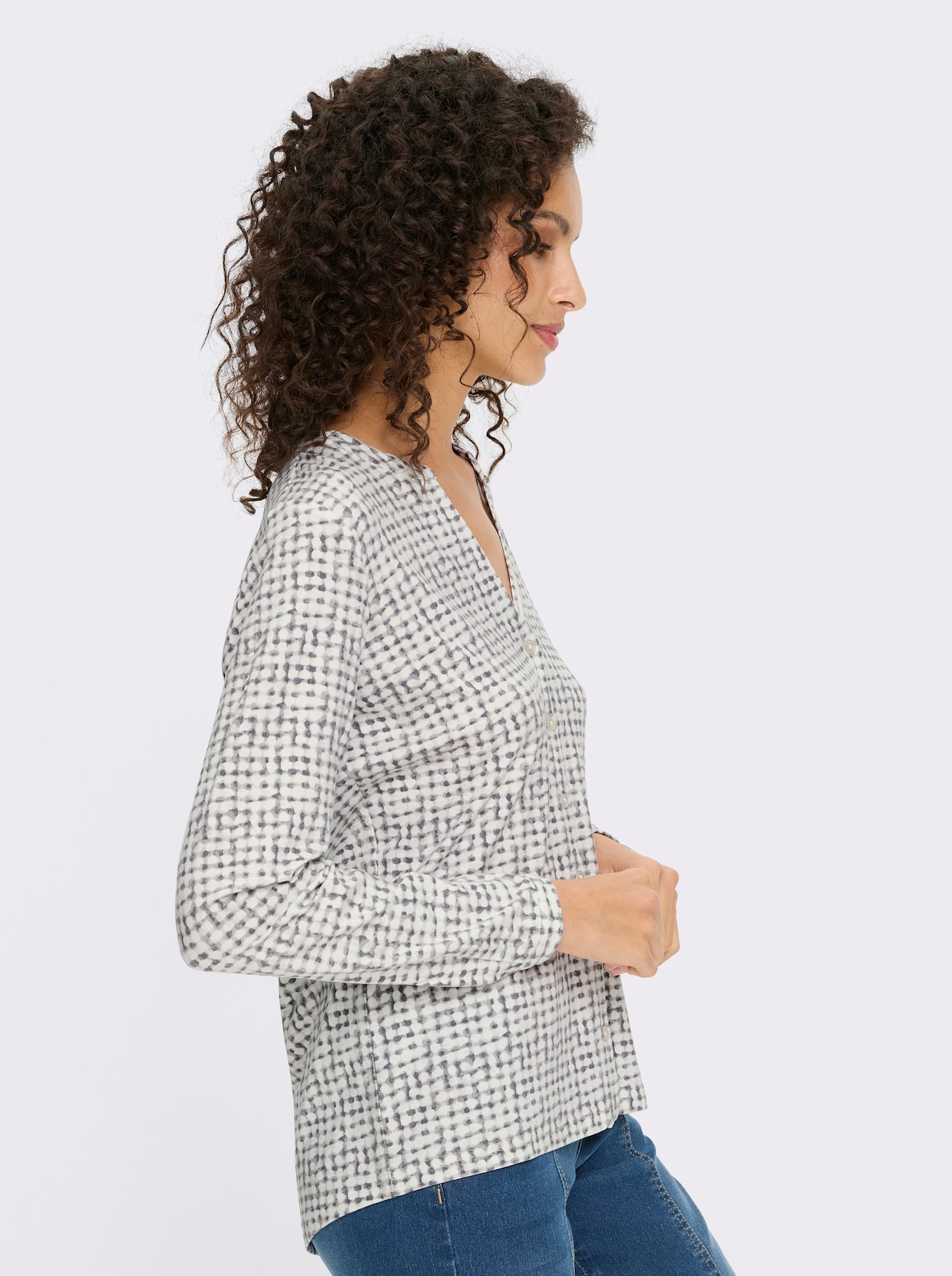heine Jersey-Bluse - ecru-hellgrau-bedruckt