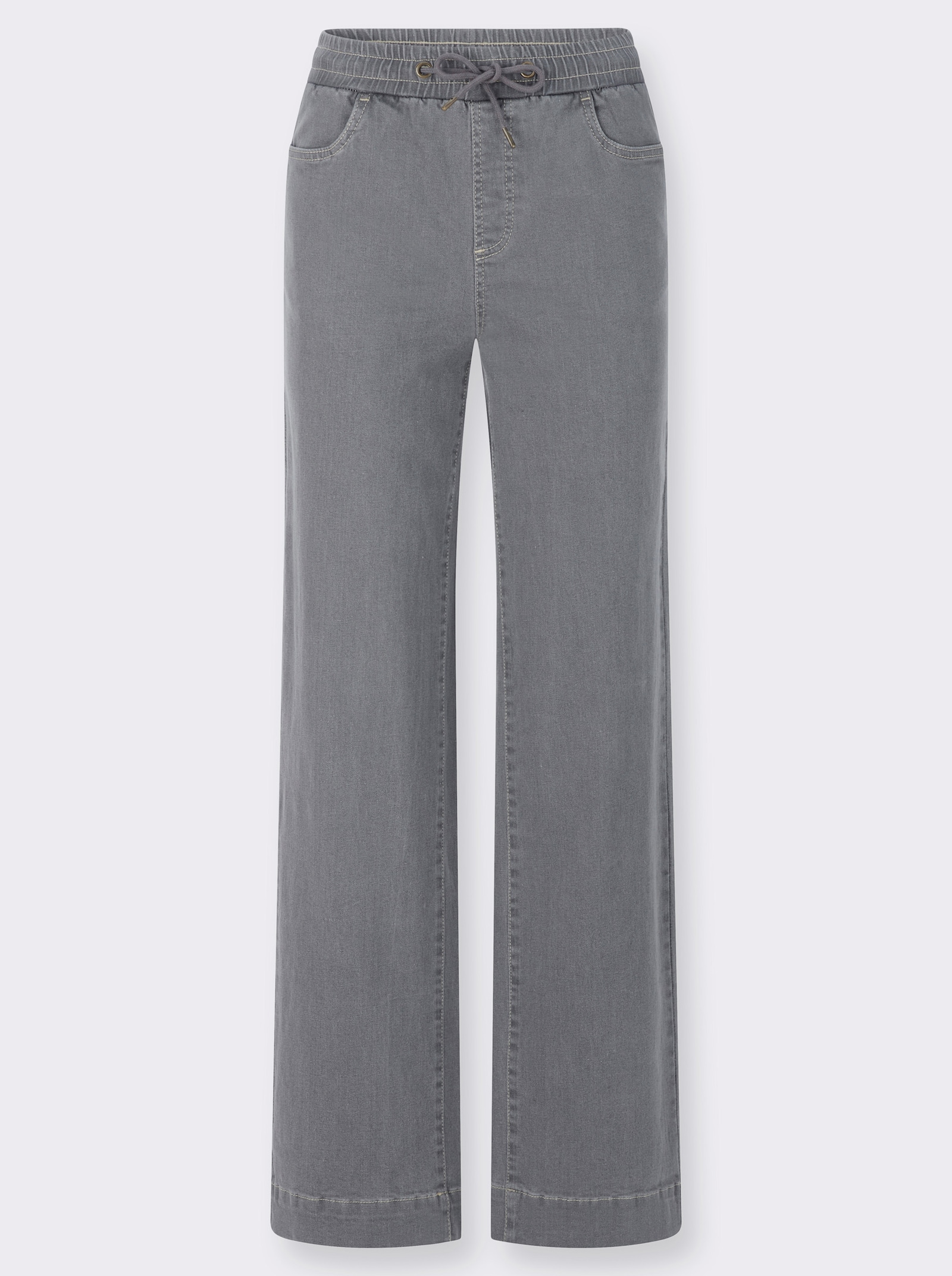 Schlupfjeans mit weitem Bein - stone-grey-denim