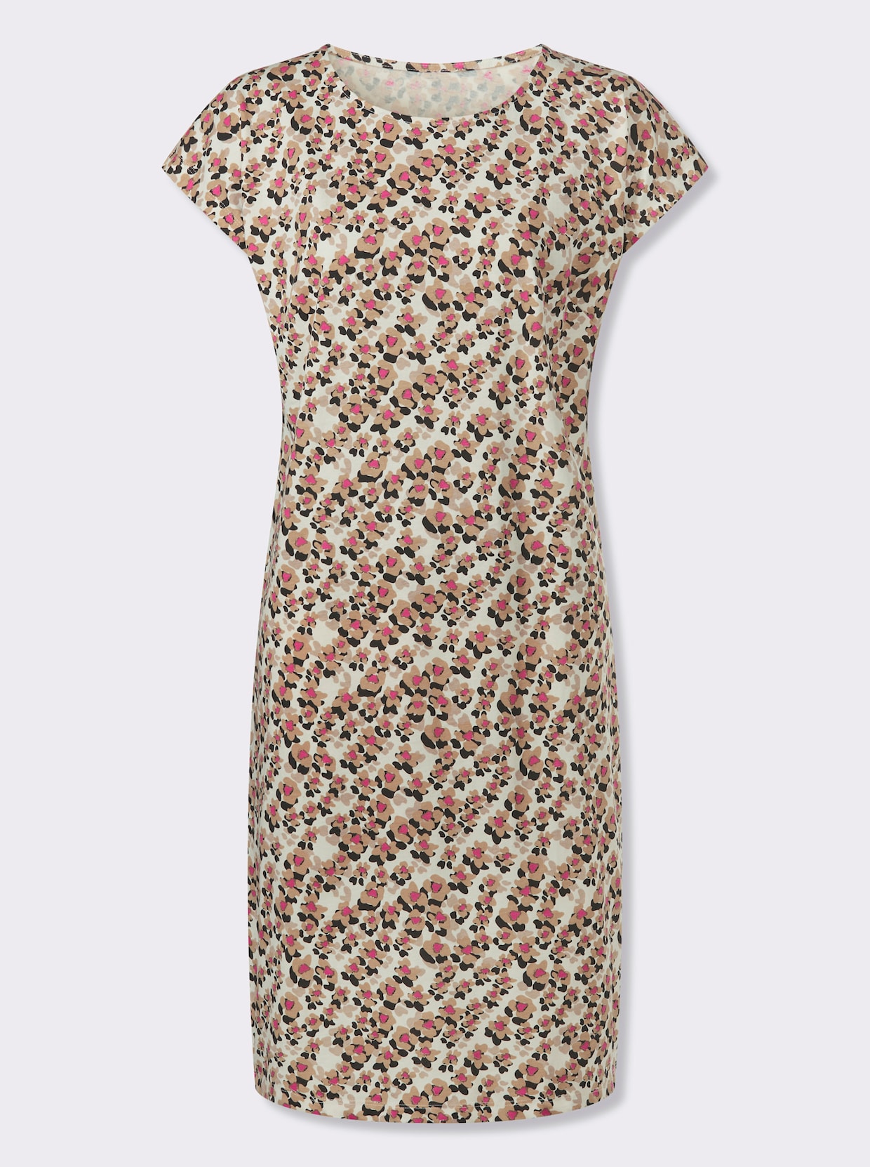 Jerseykleid in Baumwoll-Qualität - champagner-camel-bedruckt