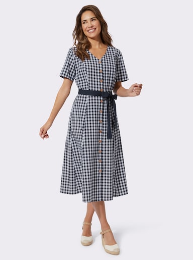 Trachtenkleid mit Bindegürtel - marine-weiß-kariert