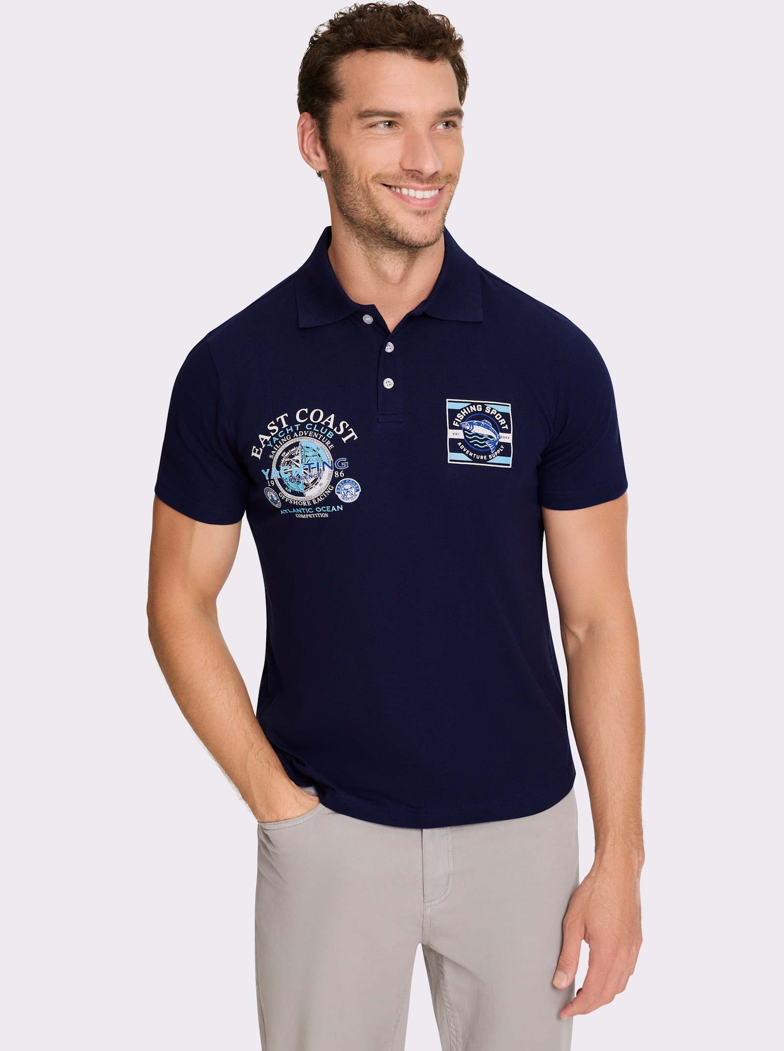 Catamaran Kurzarmshirt in Pikee-Qualität, Baumwolle - marine