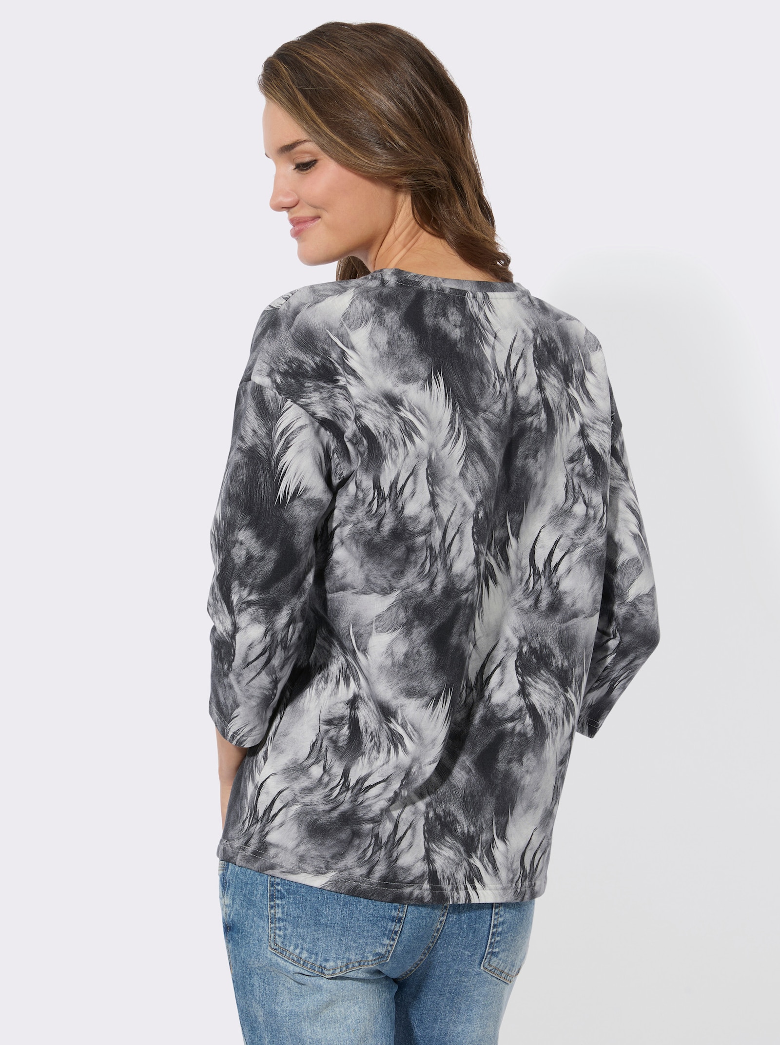 Sweatshirt mit Schriftzug mit Glitzersteinchen - weiß-anthrazit-bedruckt