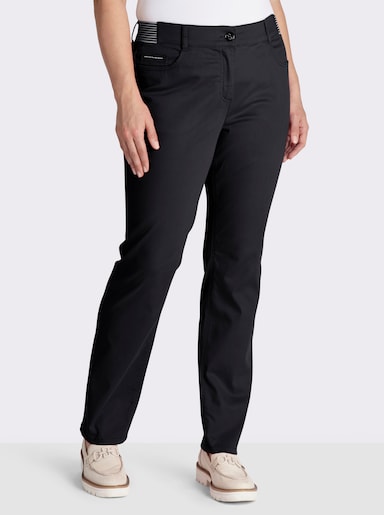 sheego 5-Pocket-Hose mit gestreiften Dehnbund-Einsätzen - schwarz