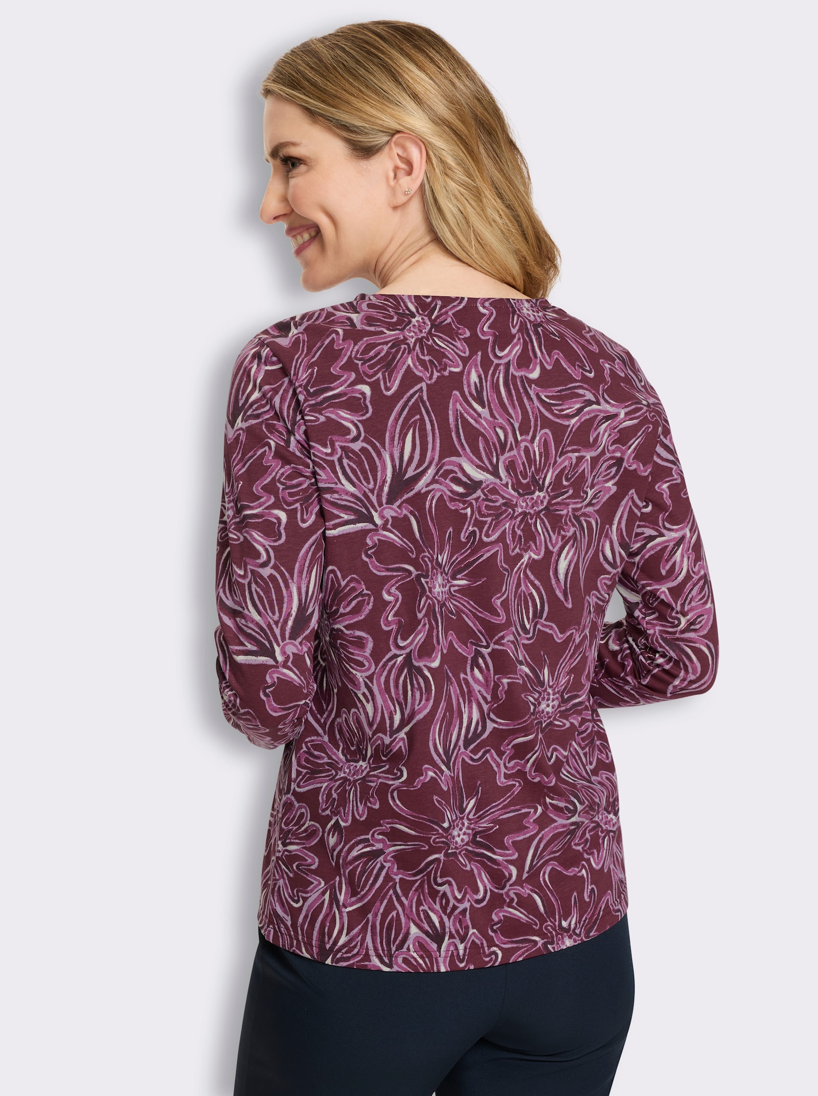 Langarmshirt im floralen Dessin - bordeaux-flieder-bedruckt