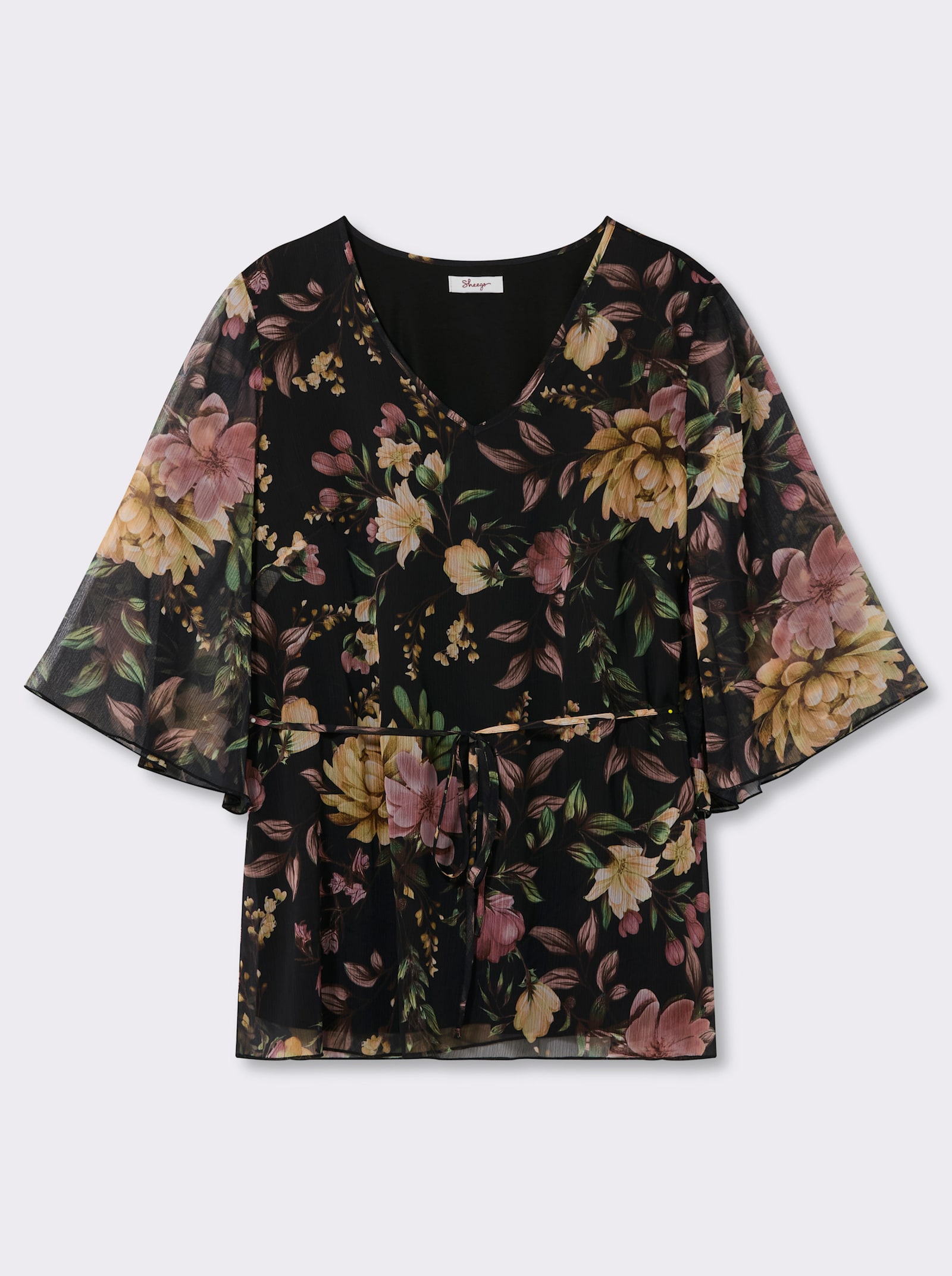 sheego Tunika mit floralem Alloverprint - schwarz-rosenholz-bedruckt