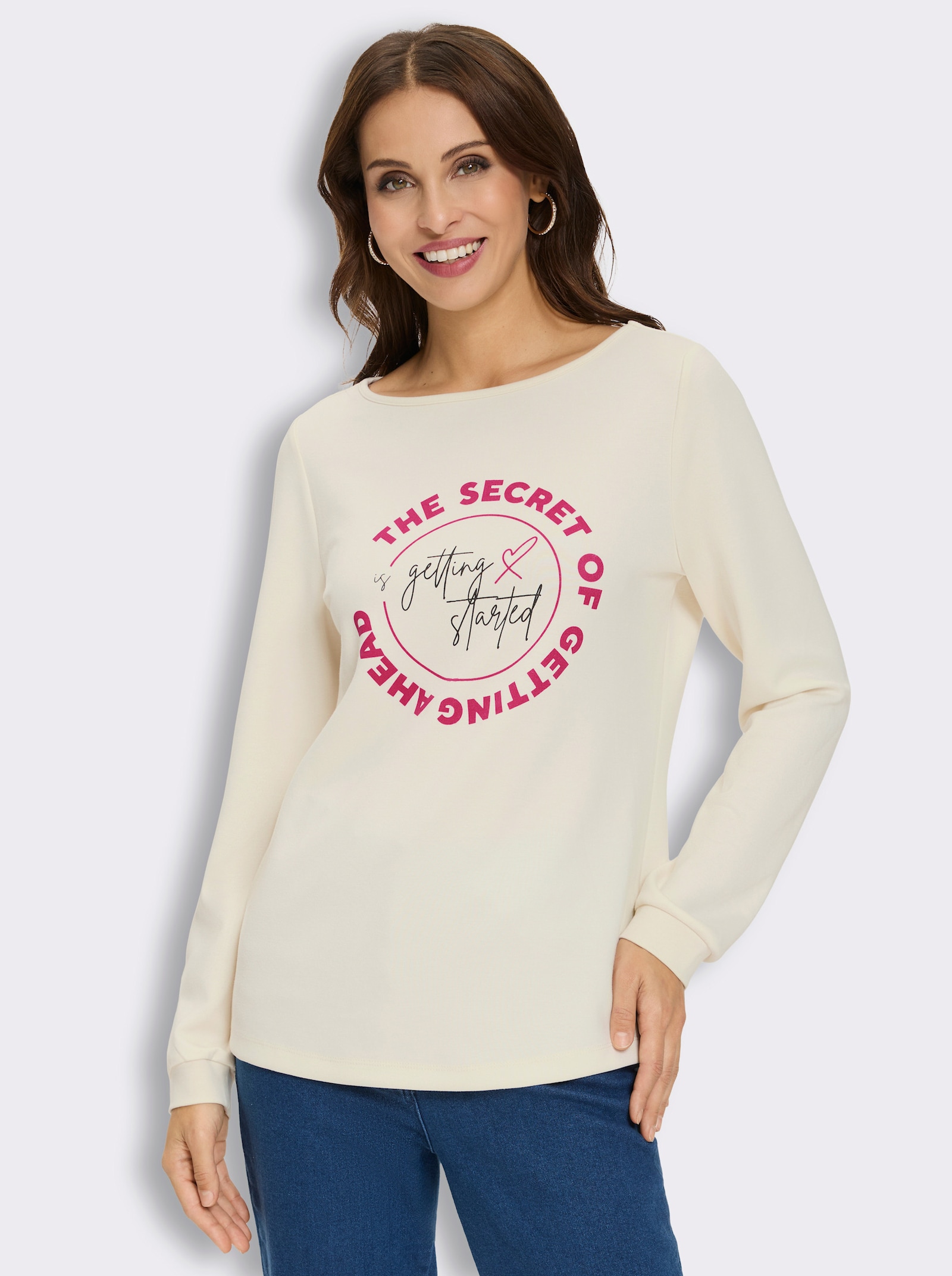 Sweatshirt mit Lettering-Motiv - champagner-schwarz-bedruckt