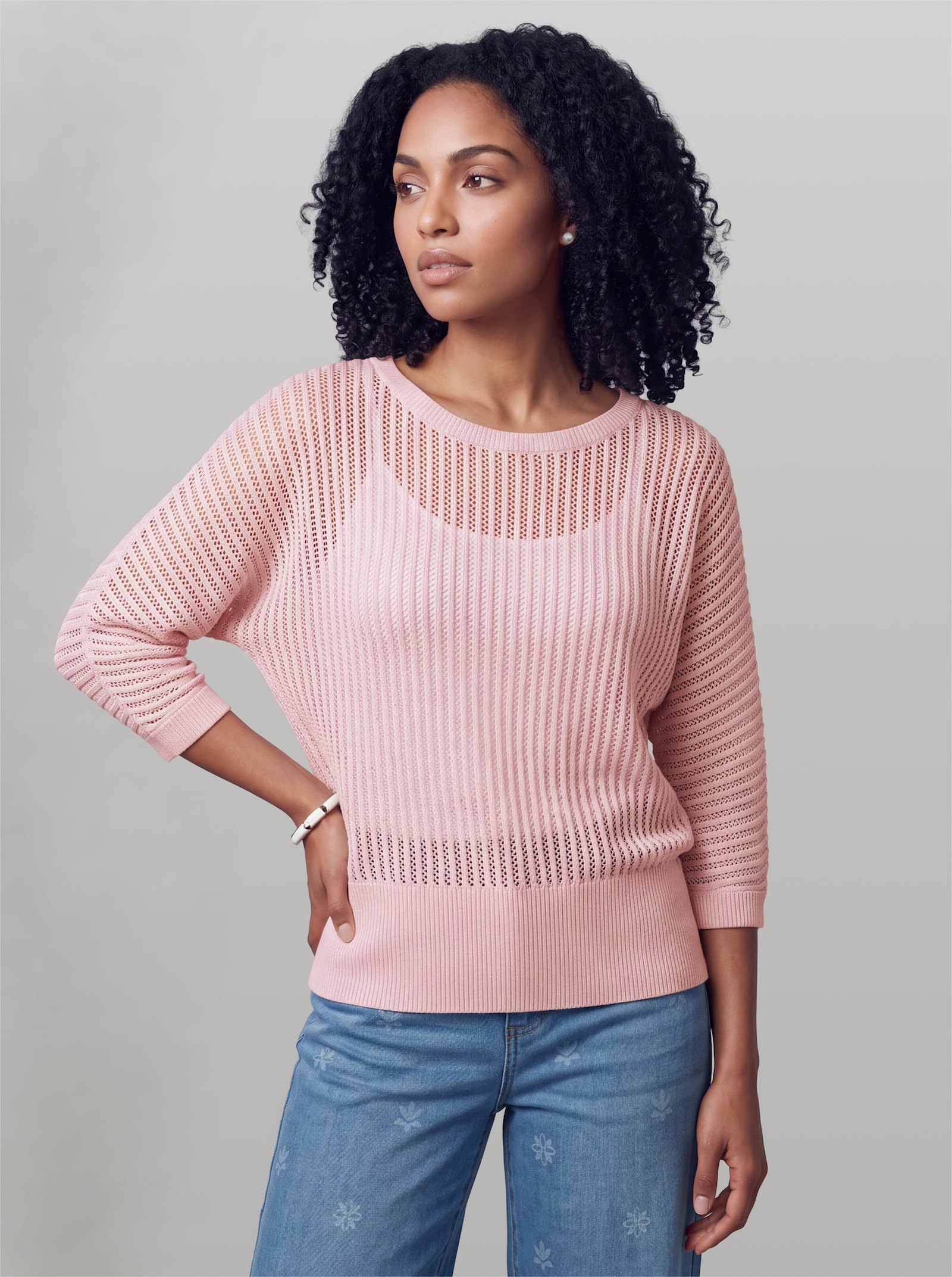 heine Ajourpullover mit weitem Ausschnitt - hellrosé