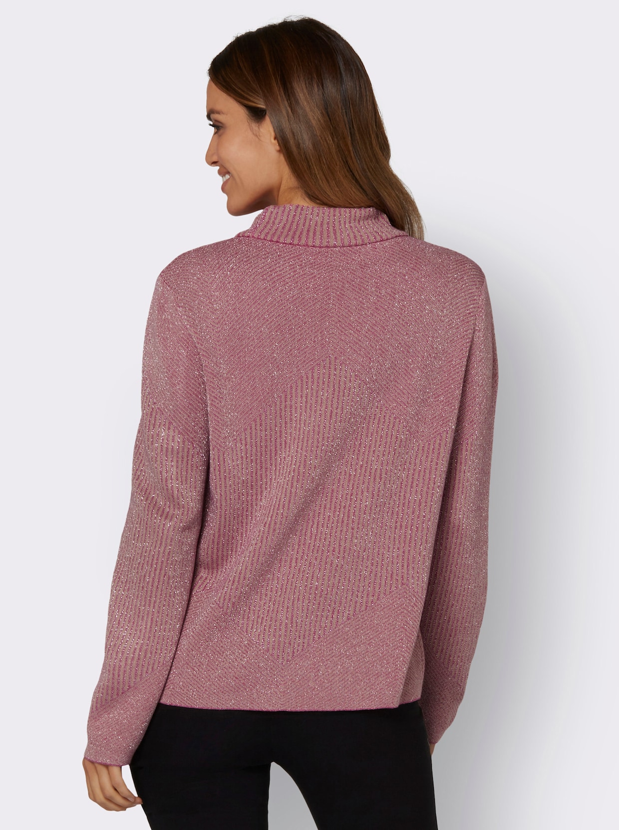 Pullover - fuchsia/beige gedessineerd