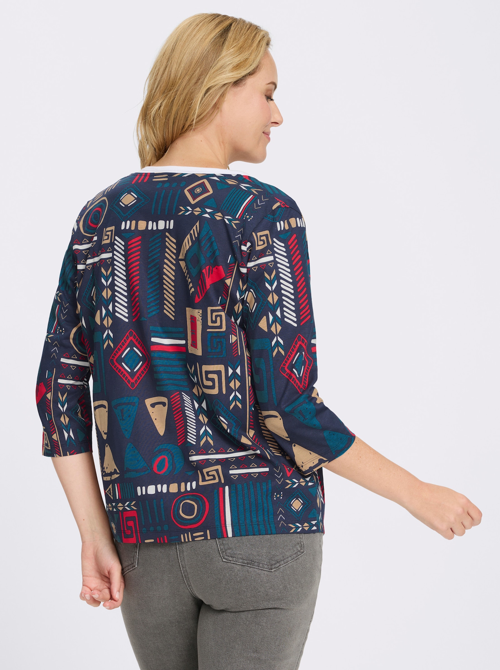 Shirtjacke mit zipfeligem Saum - marine-topas-bedruckt