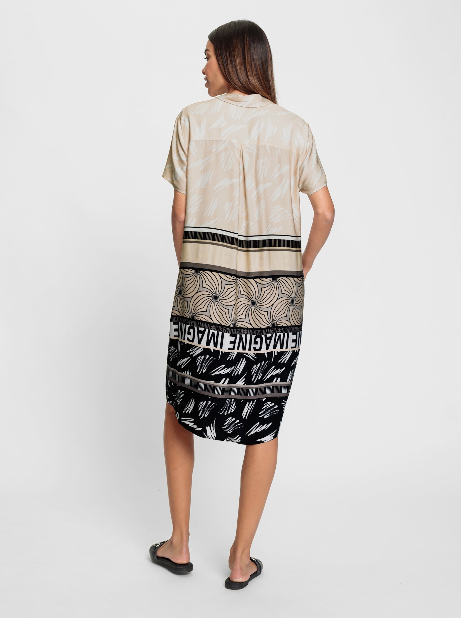 heine Druckkleid mit seitlichen Nahttaschen - ecru-beige-bedruckt