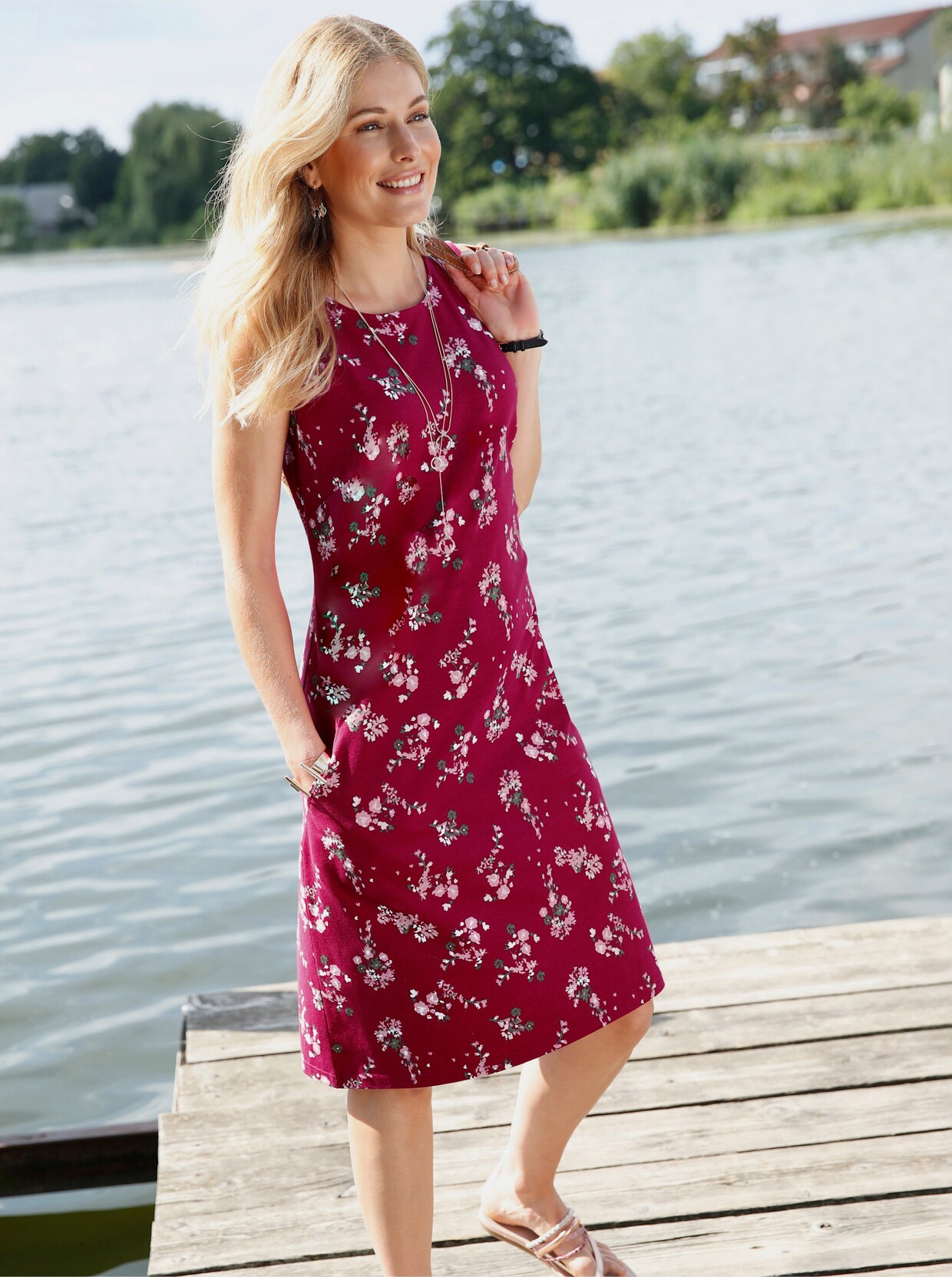 Jerseykleid - himbeere-puder-bedruckt