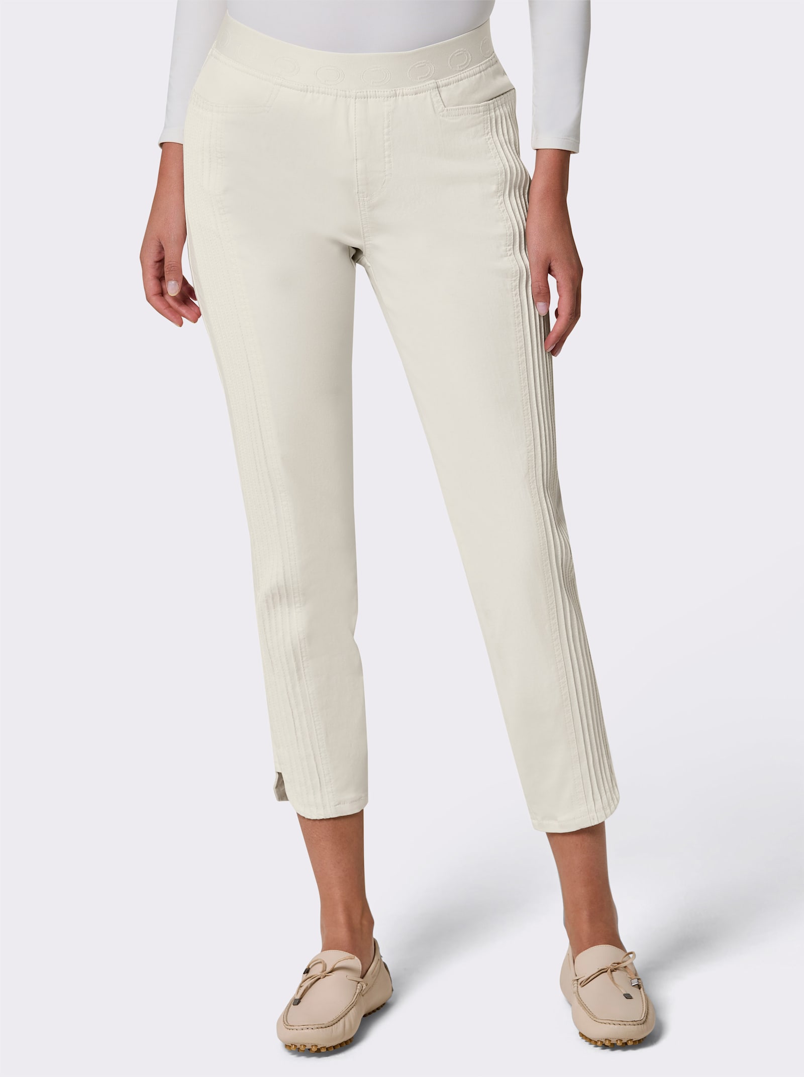 CREATION L PREMIUM Schlupfjeans mit Nieten-Details - ecru