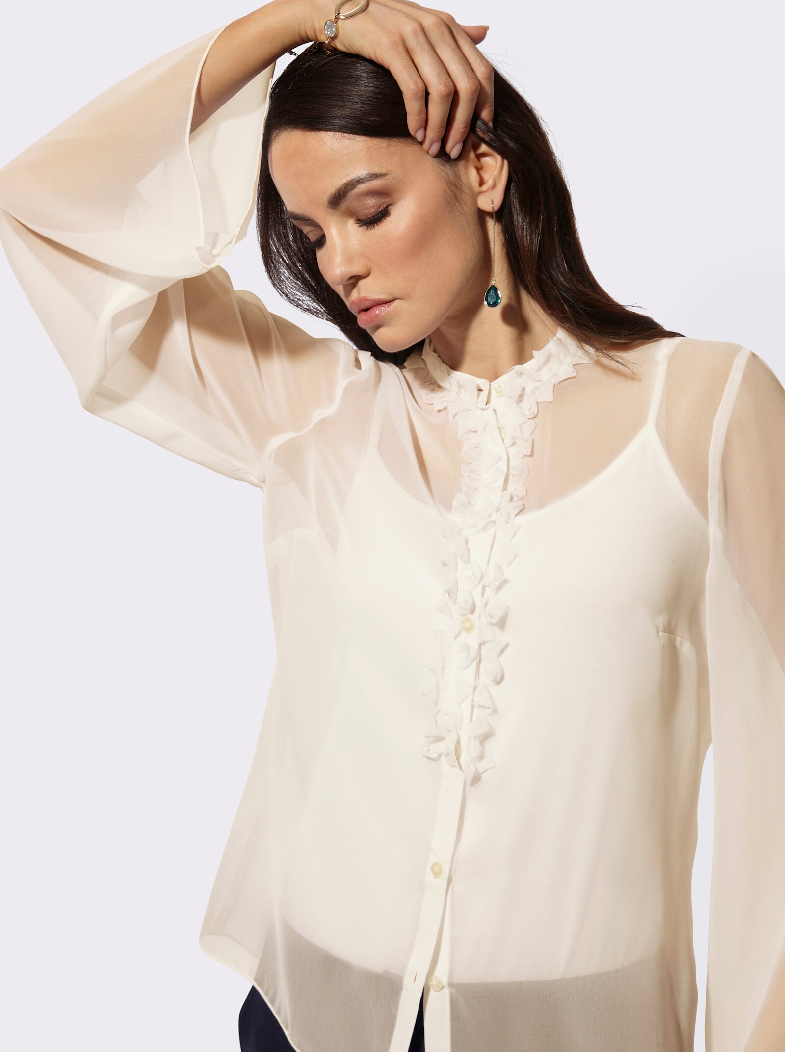 Langarm-Bluse aus duftigem Georgette - champagner