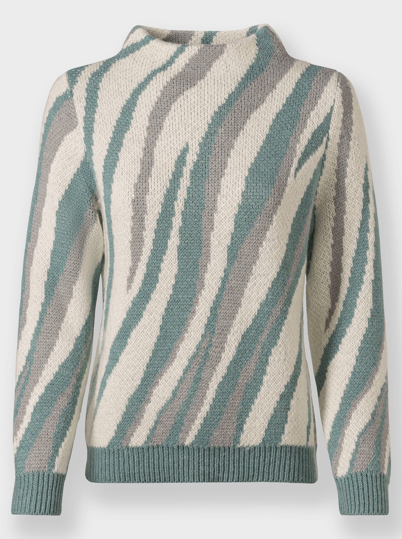 Jacquardpullover mit Kelchkragen - jade-champagner-gemustert