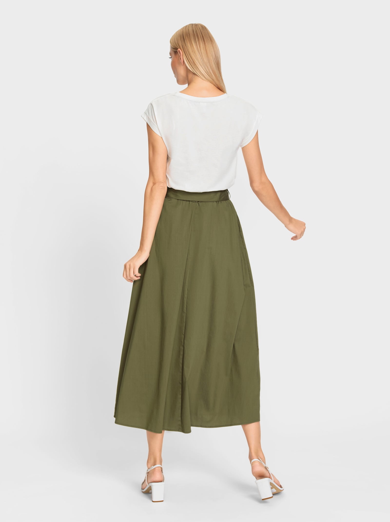 heine Maxikleid mit Bindegürtel - ecru-oliv