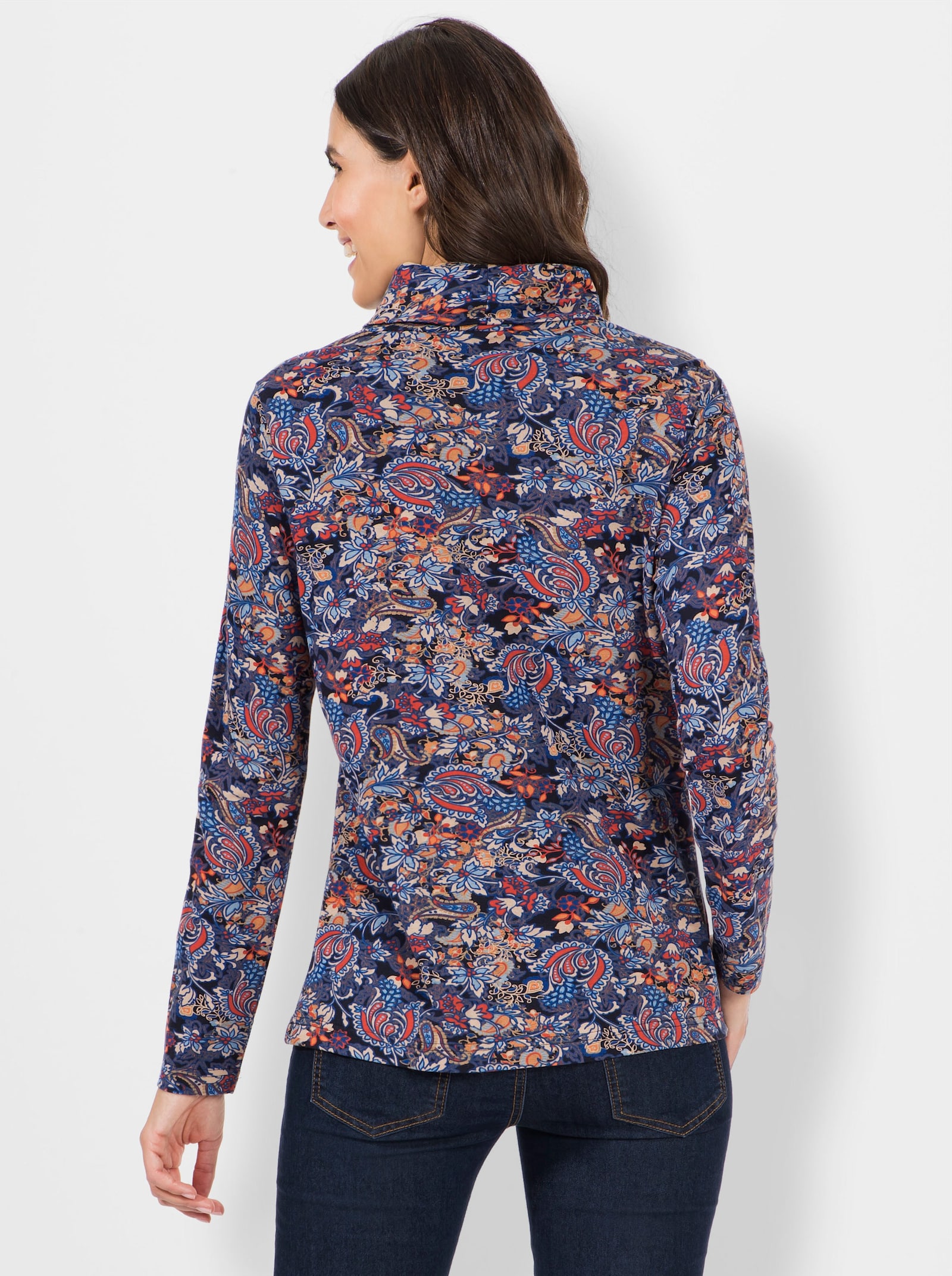 Rollkragenshirt im floralen Druckmuster - marine-terra-bedruckt