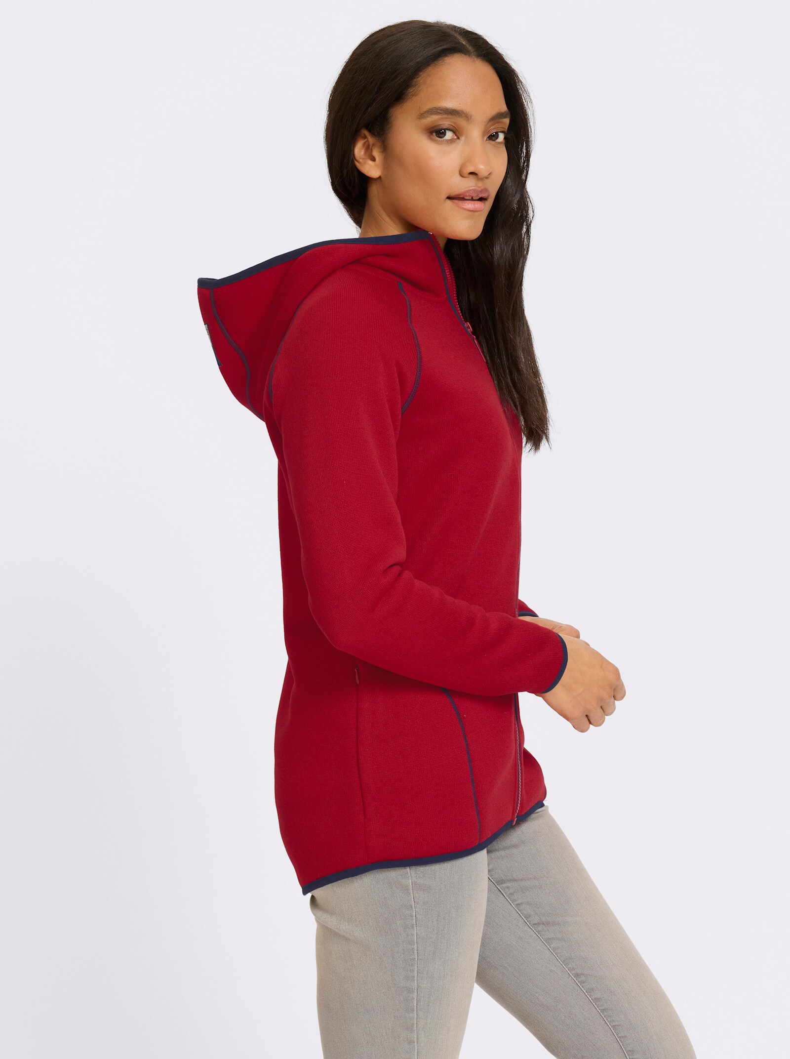 heine Kapuzenfleecejacke mit Kontrastnähten - rot