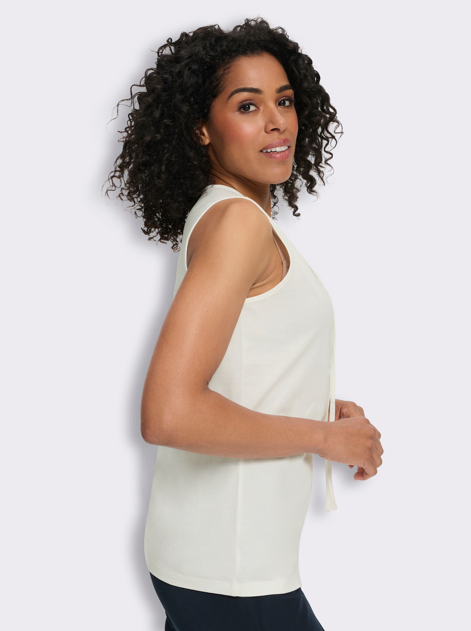 Shirttop met bindceintuur - ecru