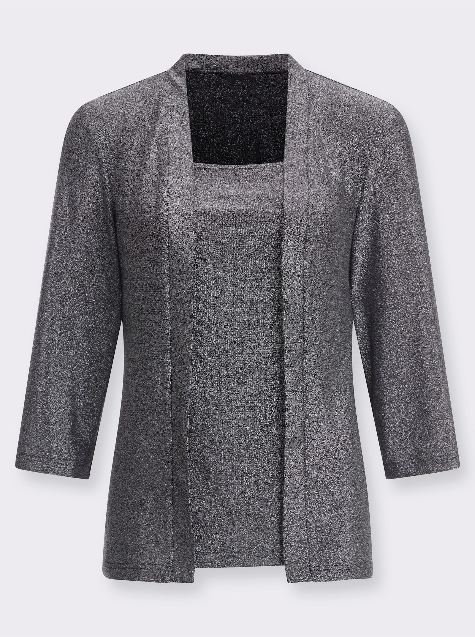 2-in-1-Shirt mit Glanzgarn - schwarz-silberfarben