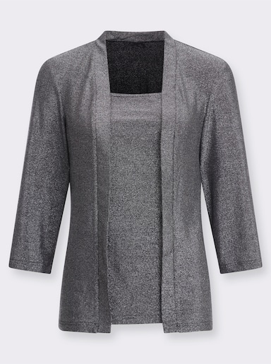 2-in-1-Shirt mit Glanzgarn - schwarz-silberfarben