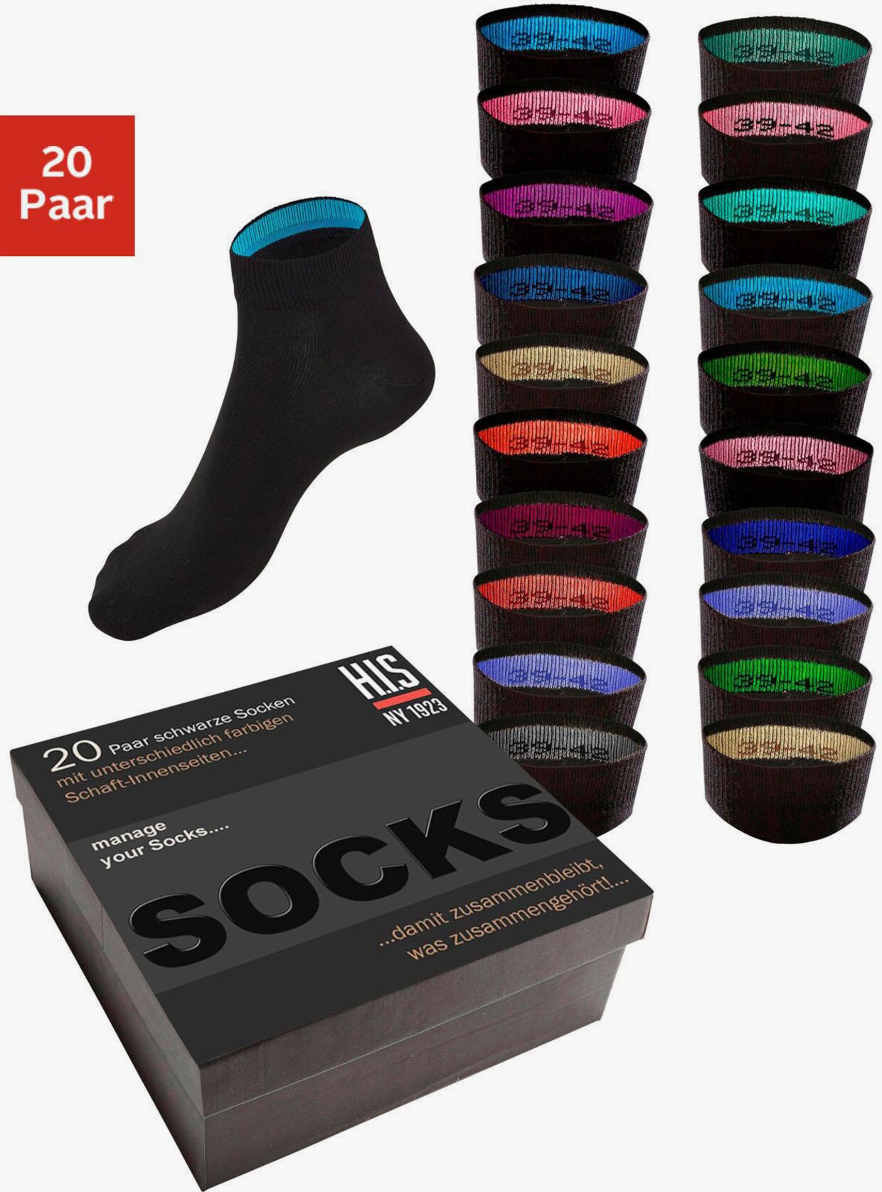 H.I.S Kurzsocken - 20x schwarz