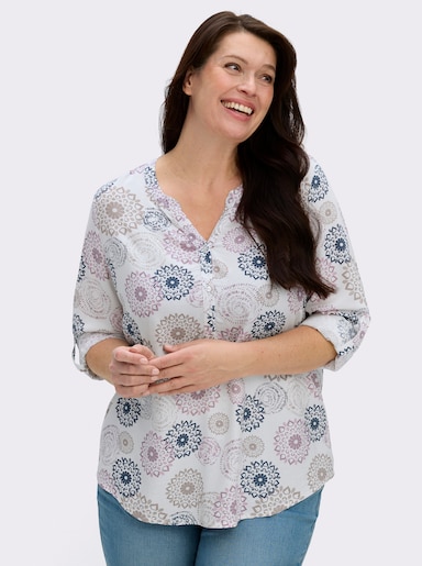 Langarmbluse mit Krempelfunktion - ecru-mauve-bedruckt
