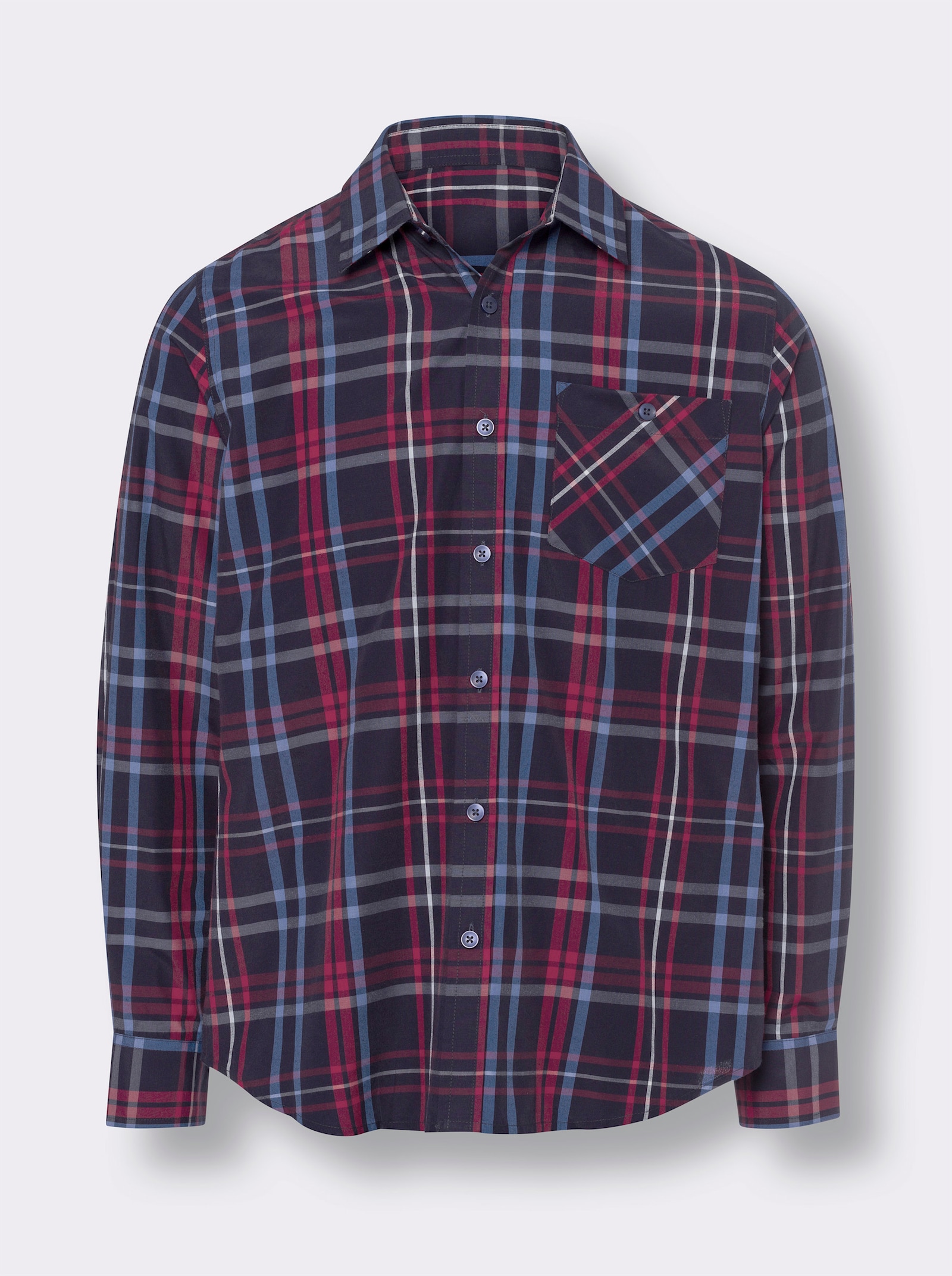 Rutig, långärmad skjorta - marin-röd, rutig