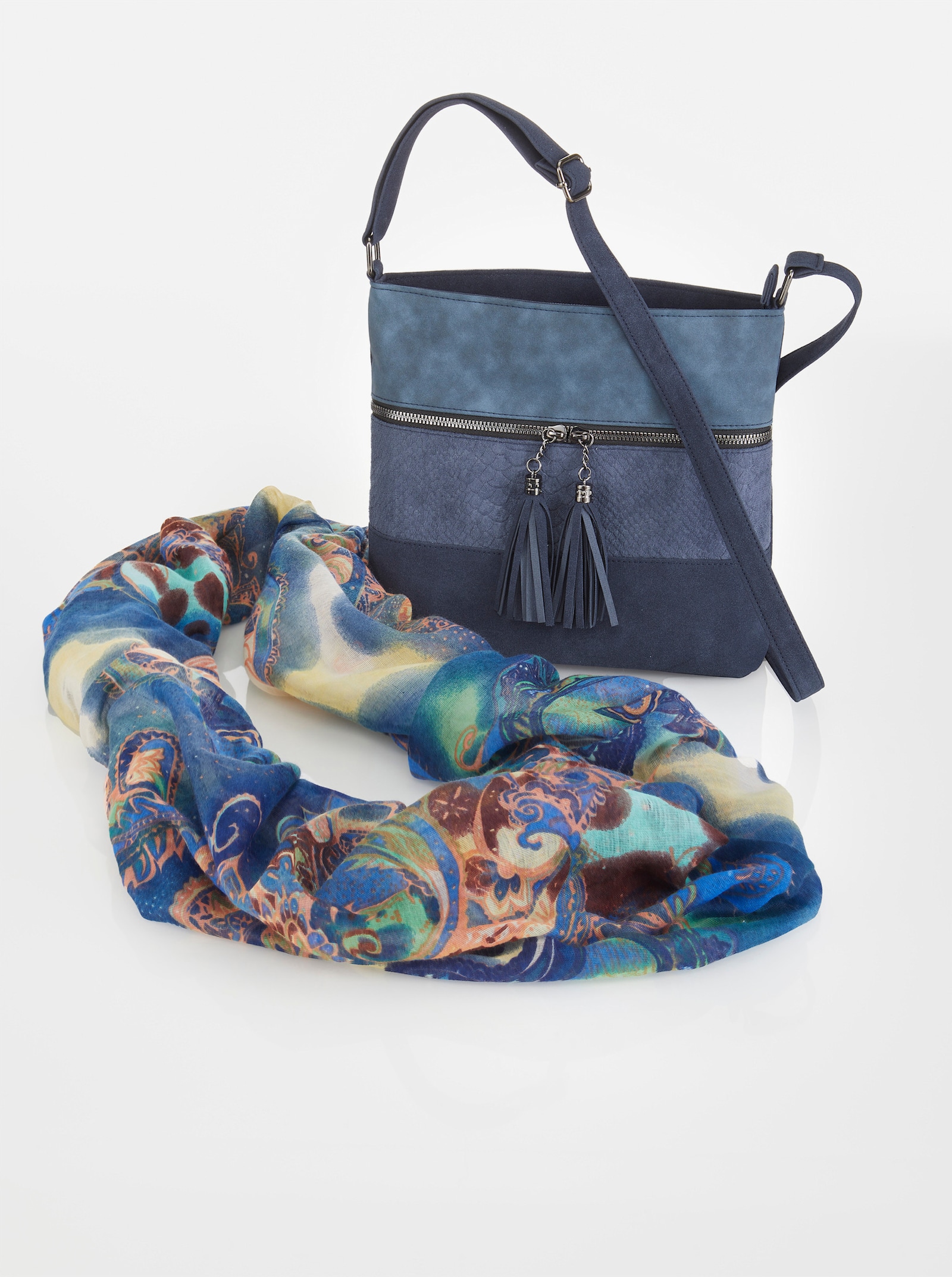 Handtasche mit Loop Schal - bleu