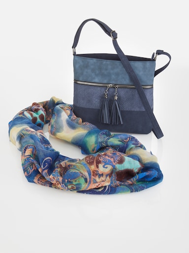 Handtasche mit Loop Schal - bleu