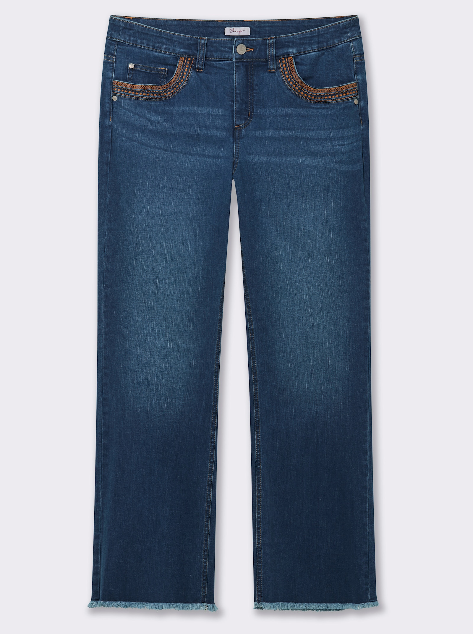 sheego Bootcut jeans met zoom met franjes - blue-stonewashed
