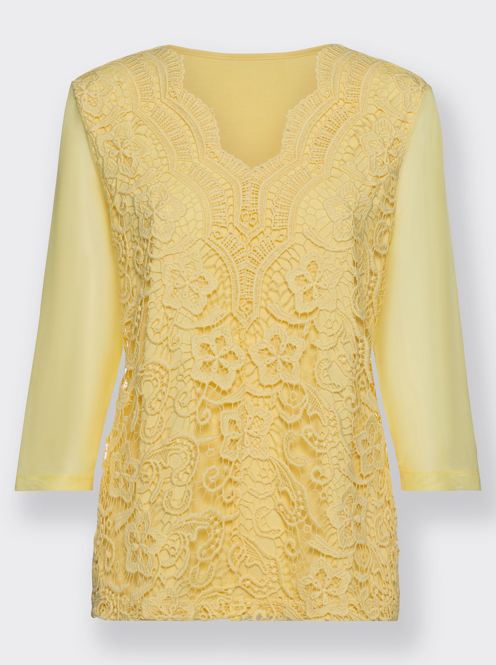 Kanten shirt, ondoorzichtig gevoerd - citroen