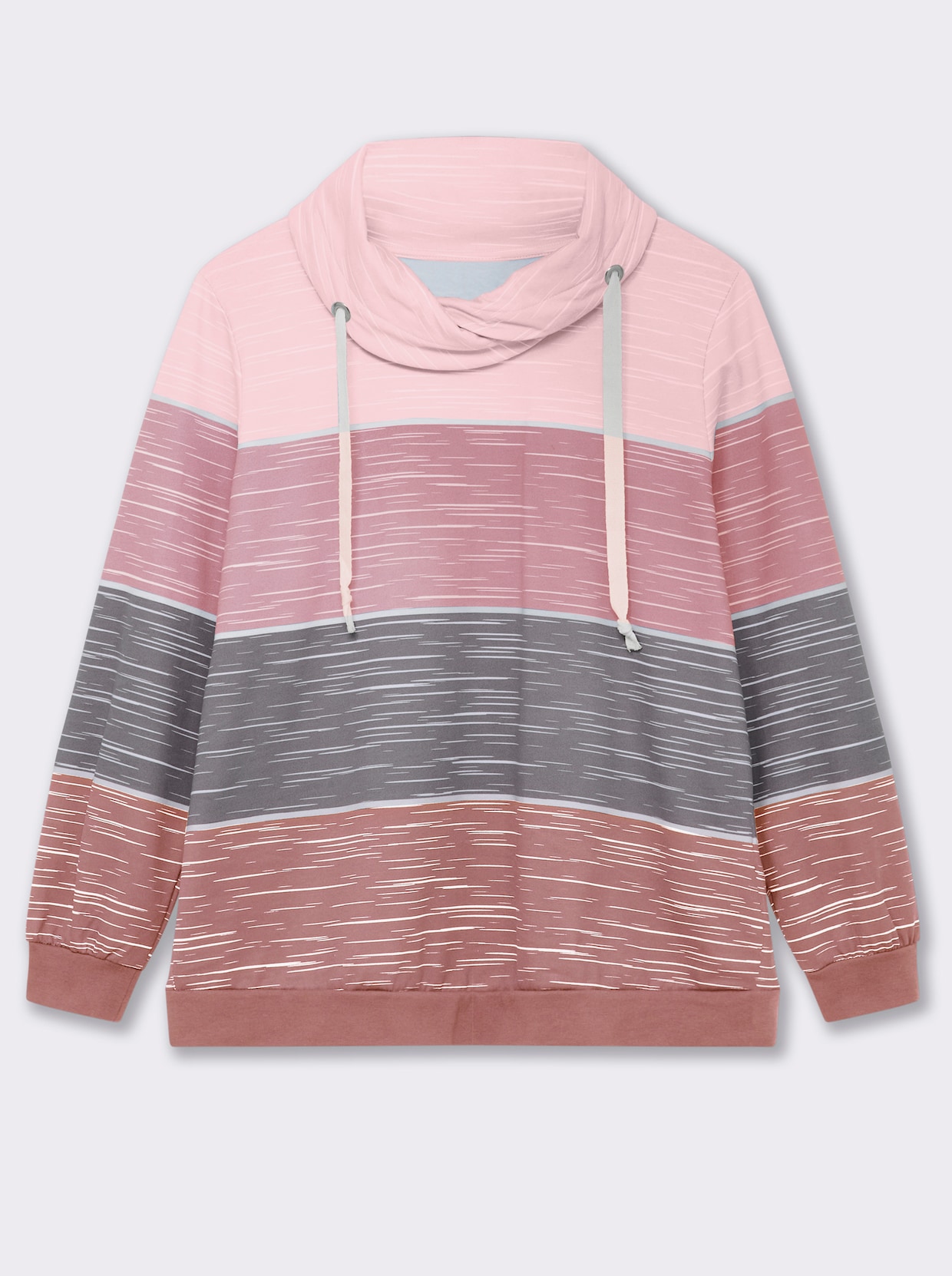 Sweatshirt mit überlappendem Rollkragen - rosenholz-hellrosé-bedruckt