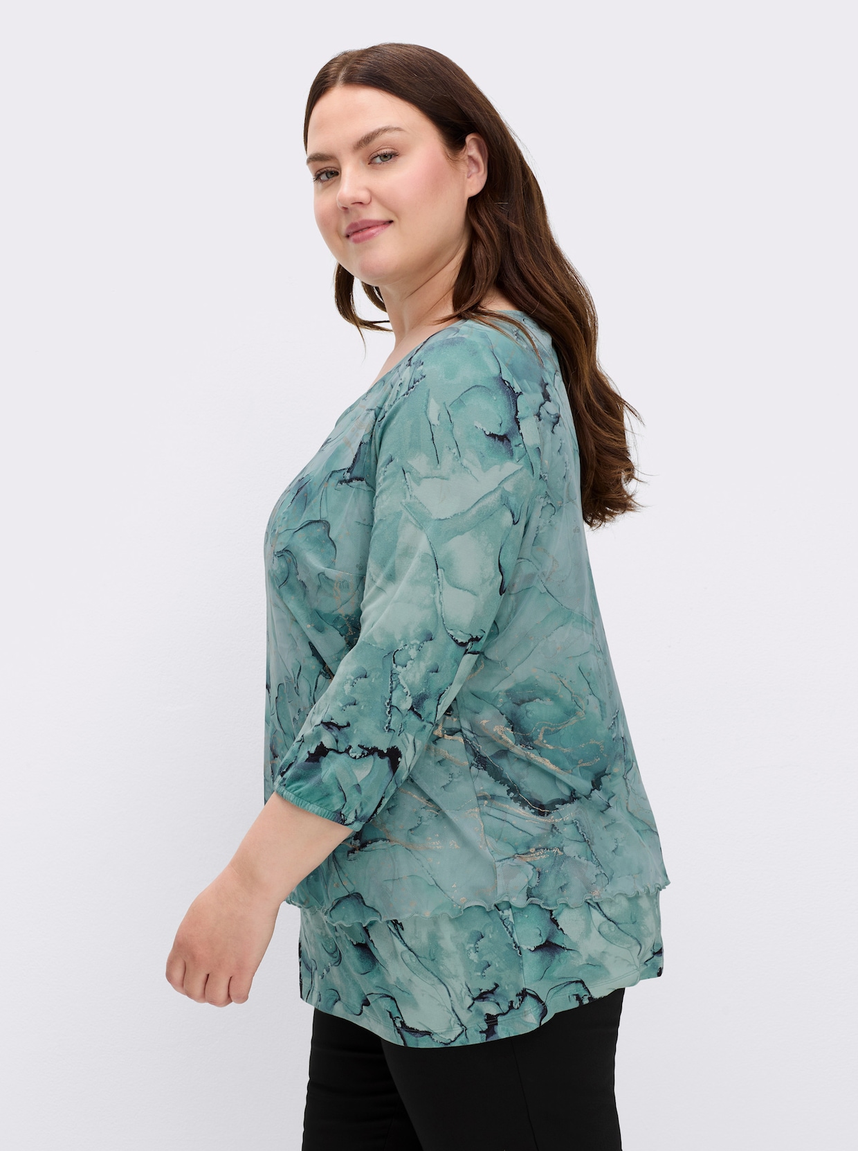 3/4-Arm-Shirt in Mesh-Qualität - kalkmint-bedruckt