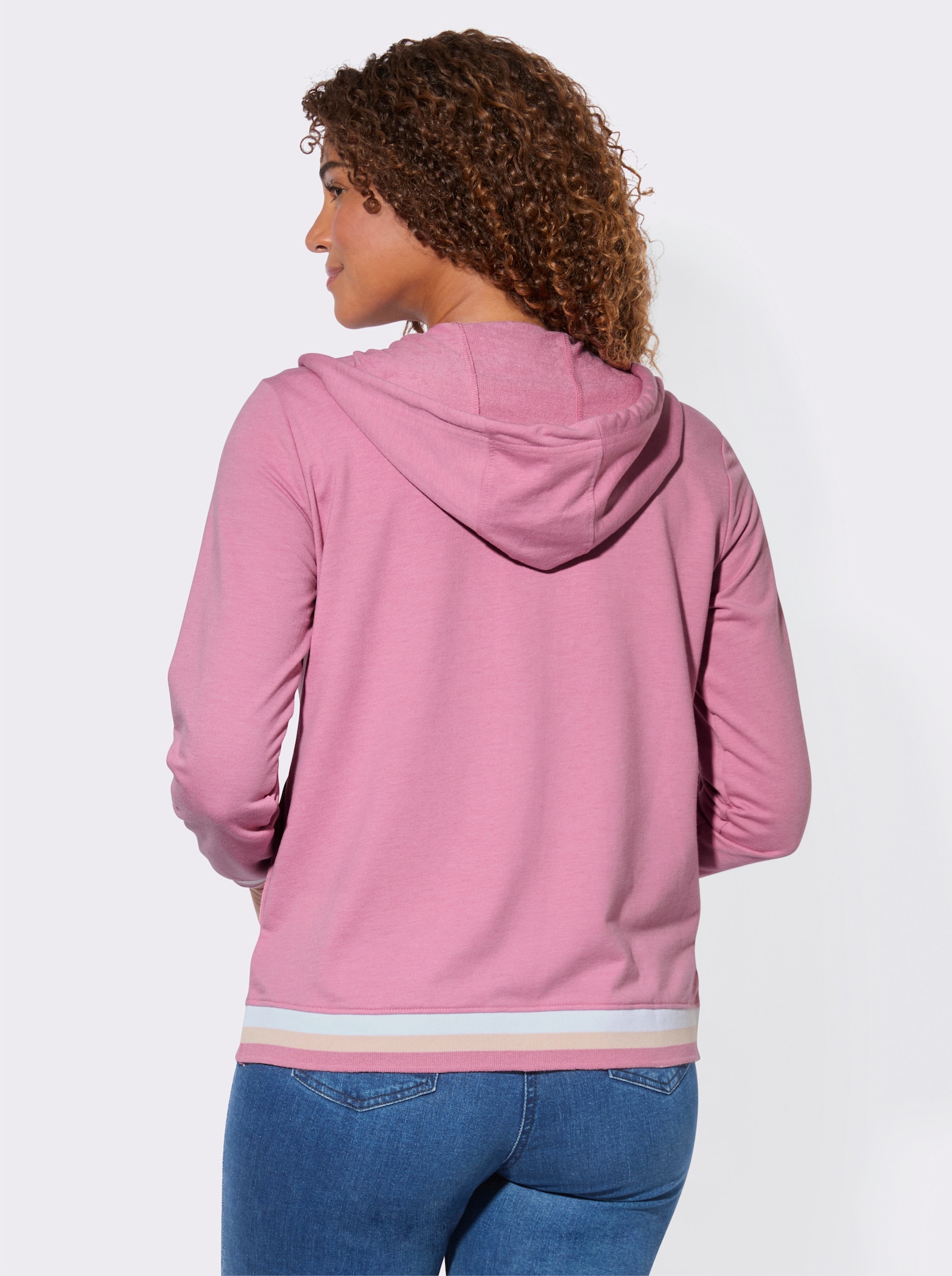 Shirtjacke mit Kontrast-Rippbündchen - altrosa