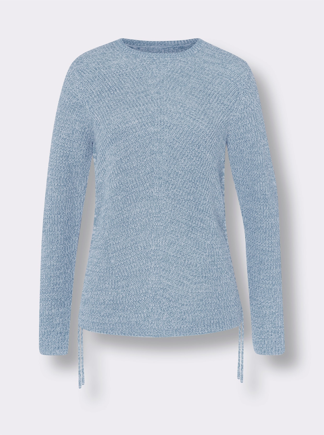 Gebreide pullover - ijsblauw/ecru gemêleerd