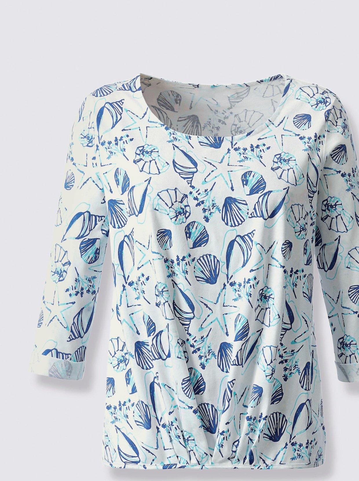 3/4-Arm-Shirt - jeansblau-ecru-bedruckt