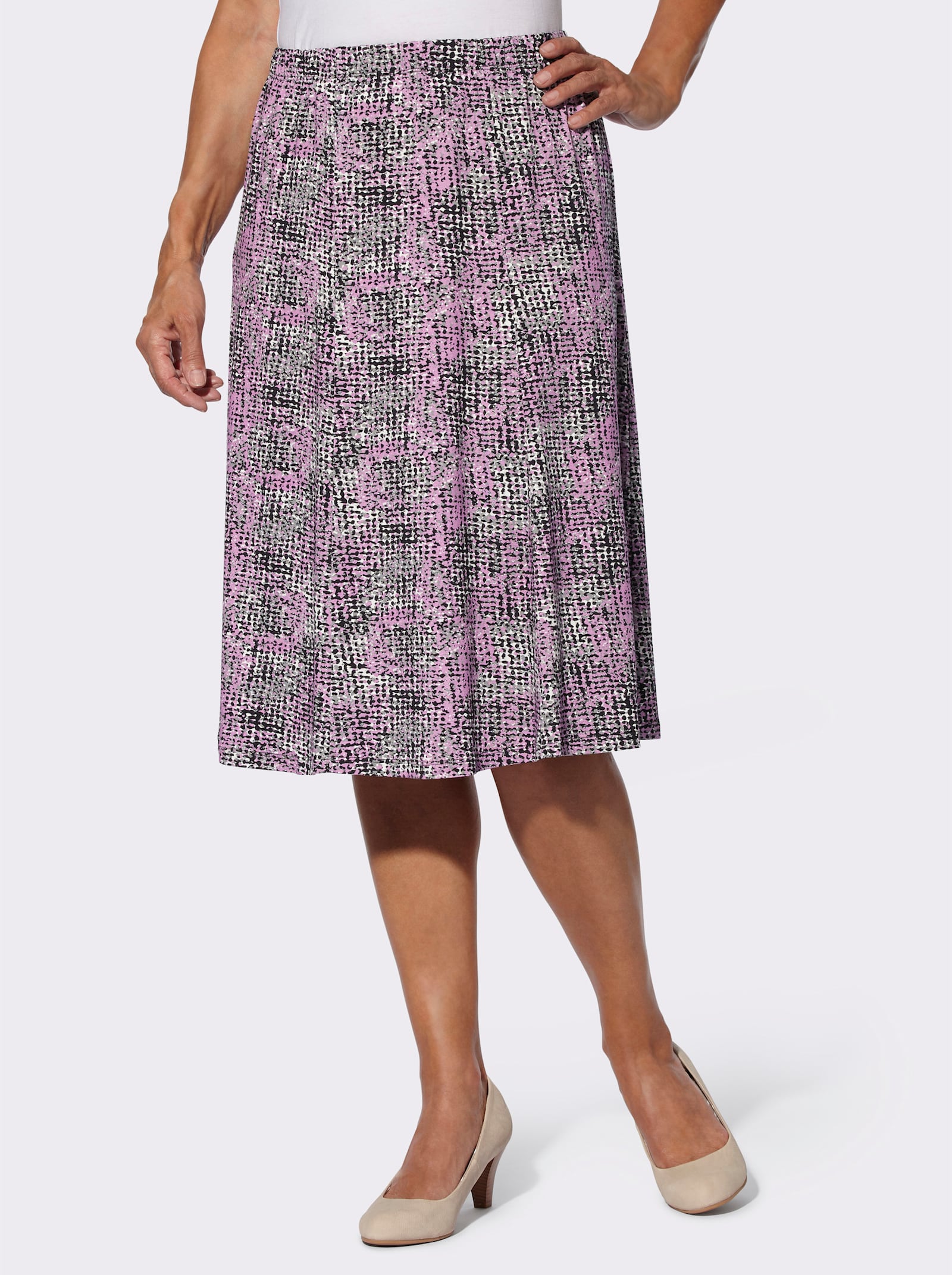 Jerseyrock in Bahnenform - orchidee-ecru-bedruckt